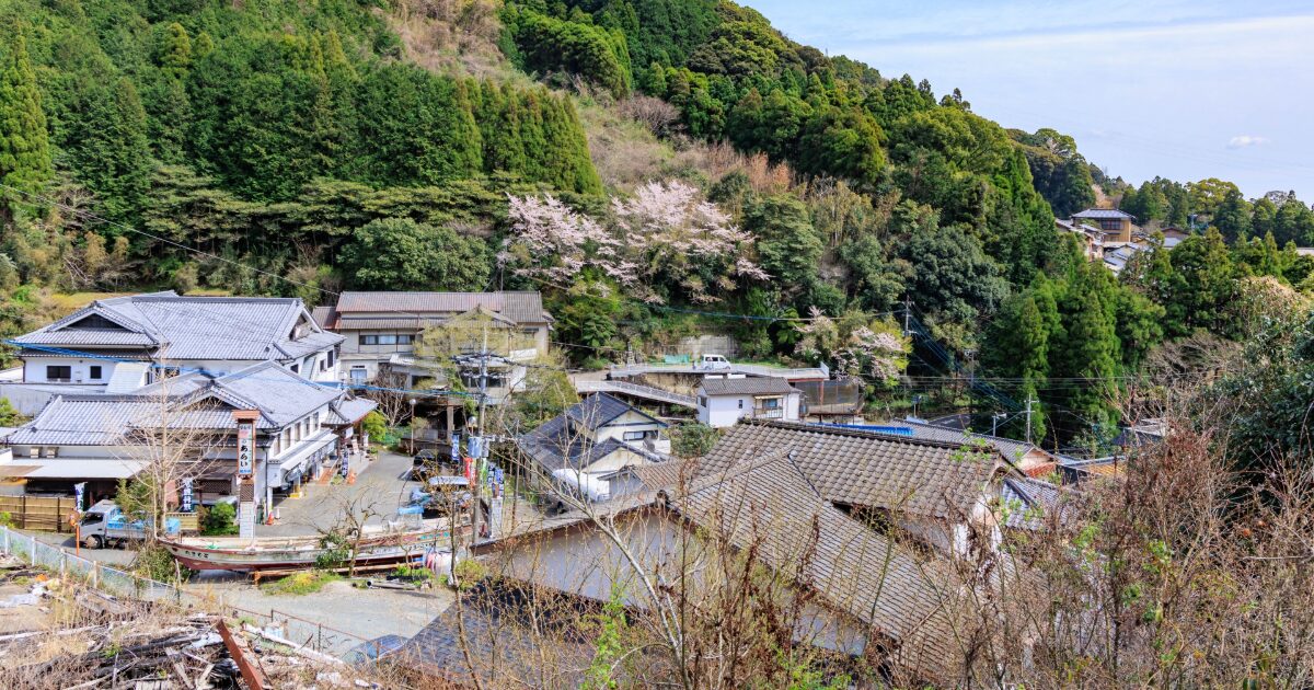 山あいに広がる日本の伝統的な集落の風景