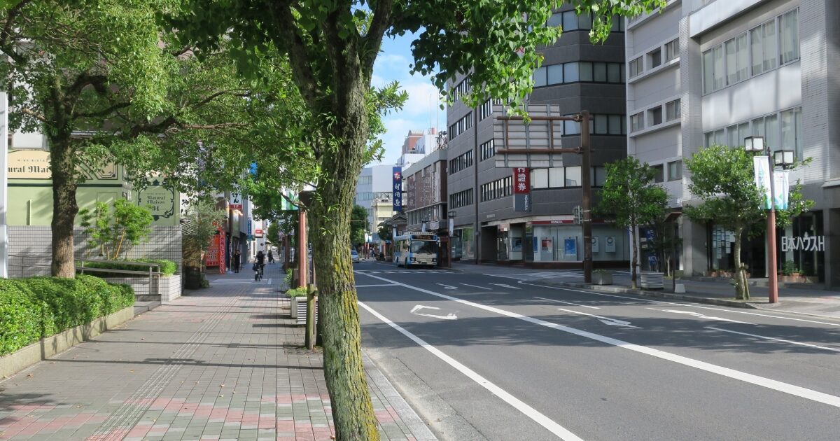 佐賀市の街路樹と静かな商店街通り